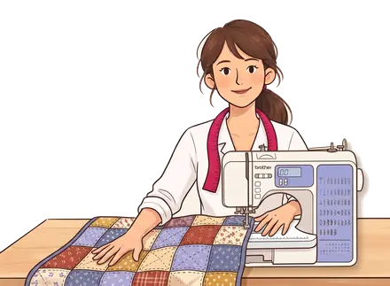 Colette coud un quilt en patchwork sur une Brother FS100WT, la table d'extension montée