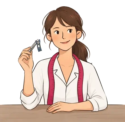 Colette tient une pince à épiler devant un curseur de fermeture éclair coincé