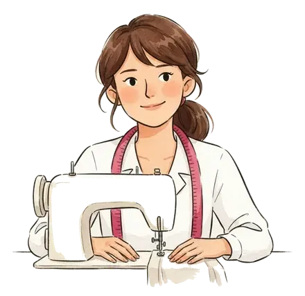 Colette guidant un tissu sous le pied presseur de sa machine à coudre