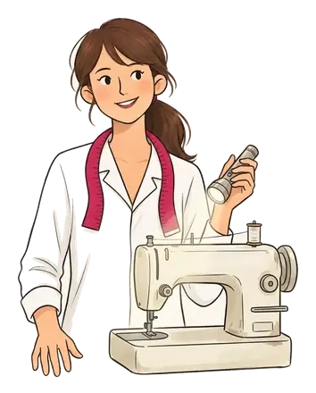 Colette examine à la lampe de poche une machine à coudre d'occasion
