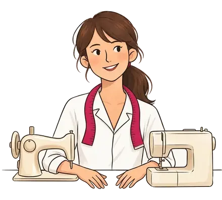 Colette entre une machine à coudre mécanique arrondie et une électronique aux formes droites